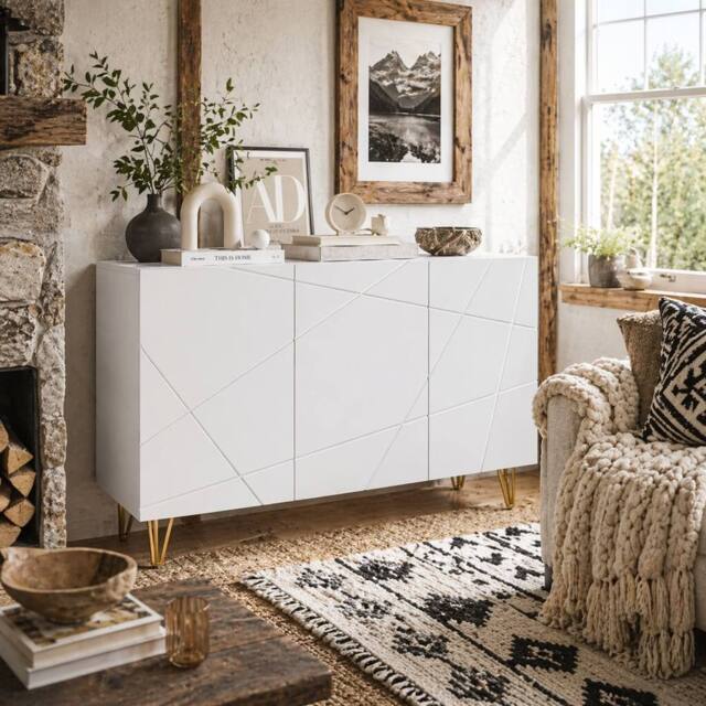 Wyld Haus Sarota High Gloss White Sideboard with Gold Tone Hairpin Legs - image 1