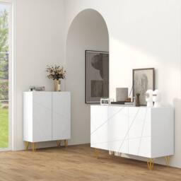 Wyld Haus Sarota High Gloss White Sideboard with Gold Tone Hairpin Legs - thumbnail 3