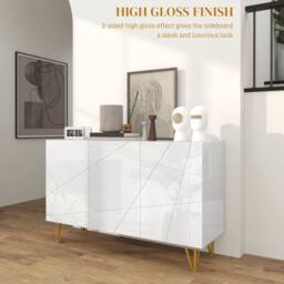 Wyld Haus Sarota High Gloss White Sideboard with Gold Tone Hairpin Legs - thumbnail 5