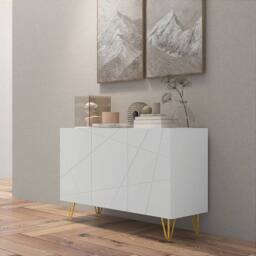 Wyld Haus Sarota High Gloss White Sideboard with Gold Tone Hairpin Legs - thumbnail 9