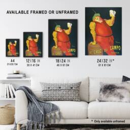 "Artery8 La Cruz del Campo Beer Advert Vintage Wall Art Print Cappiello in Red - Size: W12"" x H16""" - thumbnail 3