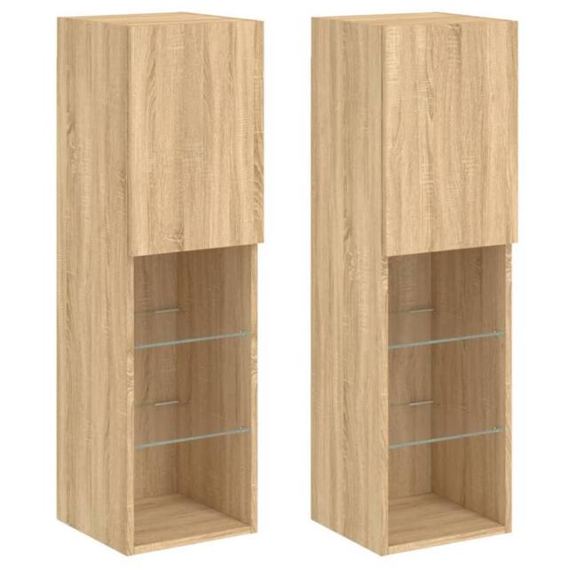 Berkfield Home TV Cabinets with LED Lights 2 pcs Sonoma Oak 30.5x30x102 cm in Brown - image 1