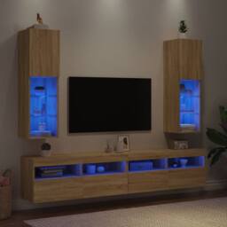 Berkfield Home TV Cabinets with LED Lights 2 pcs Sonoma Oak 30.5x30x102 cm in Brown - thumbnail 4