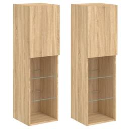 Berkfield Home TV Cabinets with LED Lights 2 pcs Sonoma Oak 30.5x30x102 cm in Brown - thumbnail 1
