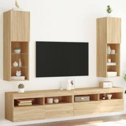 Berkfield Home TV Cabinets with LED Lights 2 pcs Sonoma Oak 30.5x30x102 cm in Brown - thumbnail 2