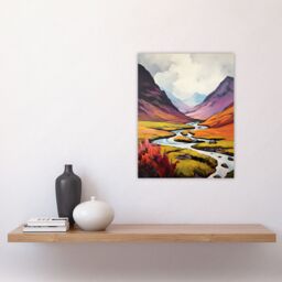 Artery8 Scotland Glencoe Valley Oil Painting Majestic Mountains & River With Heather Shrubs Unframed Wall Art Print Poster Home Decor Premium - thumbnail 4