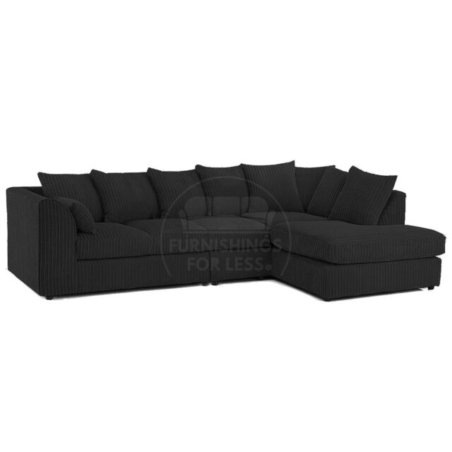 Furnishings For Less UK Luxor Jumbo Cord Large 5 Seater Corner Sofa Long Right Hand Facing in Black - image 1