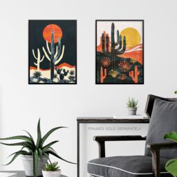 "Artery8 Set of 3 Modern Desert Cacti Sunset Landscapes 12X16"" Wall Art Prints in Orange - Size: W12"" x H16""" - thumbnail 6