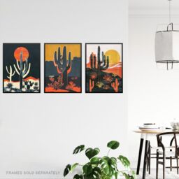 "Artery8 Set of 3 Modern Desert Cacti Sunset Landscapes 12X16"" Wall Art Prints in Orange - Size: W12"" x H16""" - thumbnail 3