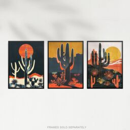 "Artery8 Set of 3 Modern Desert Cacti Sunset Landscapes 12X16"" Wall Art Prints in Orange - Size: W12"" x H16""" - thumbnail 5