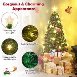Costway 5FT Pre-Lit Artificial Christmas Tree Fiber Optics Xmas Tree in Green - thumbnail 5