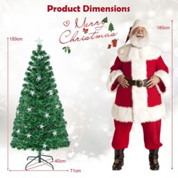 Costway 5FT Pre-Lit Artificial Christmas Tree Fiber Optics Xmas Tree in Green - thumbnail 2