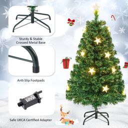 Costway 5FT Pre-Lit Artificial Christmas Tree Fiber Optics Xmas Tree in Green - thumbnail 6