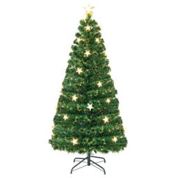 Costway 5FT Pre-Lit Artificial Christmas Tree Fiber Optics Xmas Tree in Green - thumbnail 1