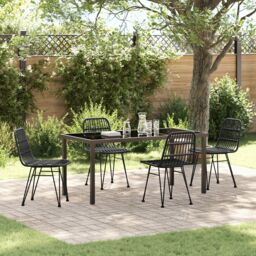 Berkfield Home 5 Piece Garden Dining Set Black Poly Rattan - thumbnail 1