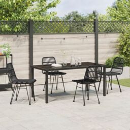 Berkfield Home 5 Piece Garden Dining Set Black Poly Rattan - thumbnail 4