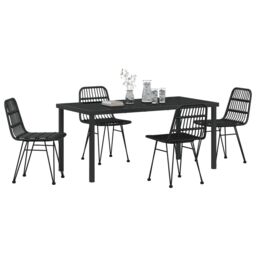 Berkfield Home 5 Piece Garden Dining Set Black Poly Rattan - thumbnail 3