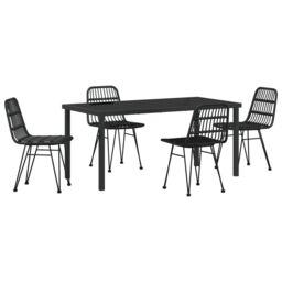 Berkfield Home 5 Piece Garden Dining Set Black Poly Rattan - thumbnail 2