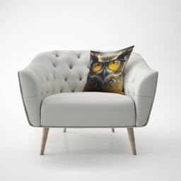 Warren Reed - Designer Owl Splashart Cushions in Yellow - Size: 60 cm x 60 cm - thumbnail 4