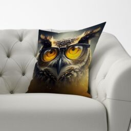 Warren Reed - Designer Owl Splashart Cushions in Yellow - Size: 60 cm x 60 cm - thumbnail 3