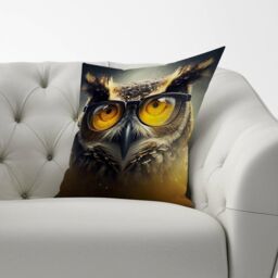 Warren Reed - Designer Owl Splashart Cushions in Yellow - Size: 60 cm x 60 cm - thumbnail 2