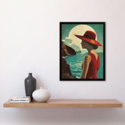 Artery8 Elegant Woman Italian Coast Travel Vintage Style Framed Wall Art in Blue - Size: A4 - thumbnail 4