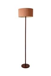 ValueLights Heather Dark Wood Floor Lamp with Patterned Bamboo Drum Shade & Bulb in Orange - thumbnail 6
