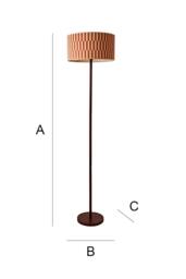 ValueLights Heather Dark Wood Floor Lamp with Patterned Bamboo Drum Shade & Bulb in Orange - thumbnail 7