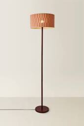 ValueLights Heather Dark Wood Floor Lamp with Patterned Bamboo Drum Shade & Bulb in Orange - thumbnail 3