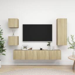 Berkfield Home 5 Piece TV Cabinet Sets Sonoma Oak Engineered Wood in Light Tan - thumbnail 2