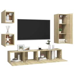 Berkfield Home 5 Piece TV Cabinet Sets Sonoma Oak Engineered Wood in Light Tan - thumbnail 3