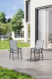 Garden Sanctuary 2Pcs Fabric & Metal Frame Folding Chairs in Black