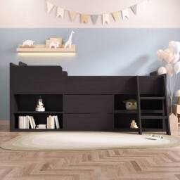 BTM Cabin Mid Sleeper Bed with Drawers & Shelf, 3ft Single, Wooden Frame in Grey - thumbnail 6