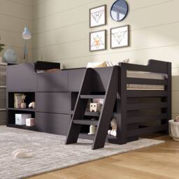 BTM Cabin Mid Sleeper Bed with Drawers & Shelf, 3ft Single, Wooden Frame in Grey - thumbnail 1