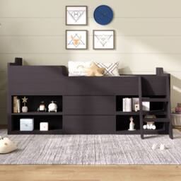 BTM Cabin Mid Sleeper Bed with Drawers & Shelf, 3ft Single, Wooden Frame in Grey - thumbnail 4