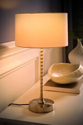 ValueLights Maeve Fabric Drum Lamp Shade Brushed Chrome Bobbin Bobble Table Lamp in White - thumbnail 2