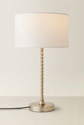 ValueLights Maeve Fabric Drum Lamp Shade Brushed Chrome Bobbin Bobble Table Lamp in White - thumbnail 3