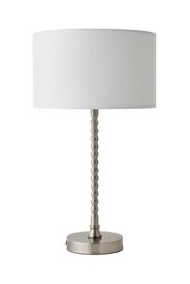 ValueLights Maeve Fabric Drum Lamp Shade Brushed Chrome Bobbin Bobble Table Lamp in White - thumbnail 6