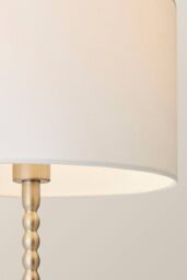 ValueLights Maeve Fabric Drum Lamp Shade Brushed Chrome Bobbin Bobble Table Lamp in White - thumbnail 4