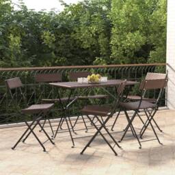 Berkfield Home Folding Bistro Chairs 6 pcs Brown Poly Rattan & Steel - thumbnail 2