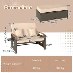 Costway Garden Rattan Daybed Patio Double Wicker Chaise Sun Lounger w/Cushion in Brown - thumbnail 3