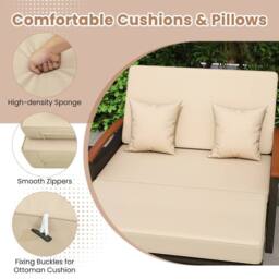 Costway Garden Rattan Daybed Patio Double Wicker Chaise Sun Lounger w/Cushion in Brown - thumbnail 7