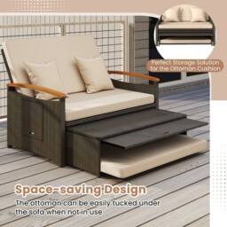 Costway Garden Rattan Daybed Patio Double Wicker Chaise Sun Lounger w/Cushion in Brown - thumbnail 9