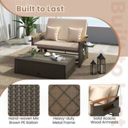 Costway Garden Rattan Daybed Patio Double Wicker Chaise Sun Lounger w/Cushion in Brown - thumbnail 8