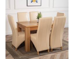 Thats Furniture Dakot 127 x 82cm Oak Small Dining Table & 6 Lola Leather Chairs in Cream - Size: 127 x 82 cm - thumbnail 3