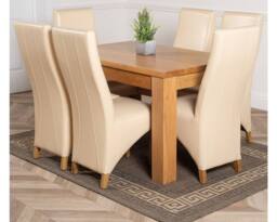 Thats Furniture Dakot 127 x 82cm Oak Small Dining Table & 6 Lola Leather Chairs in Cream - Size: 127 x 82 cm - thumbnail 1