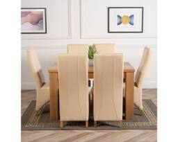Thats Furniture Dakot 127 x 82cm Oak Small Dining Table & 6 Lola Leather Chairs in Cream - Size: 127 x 82 cm - thumbnail 2