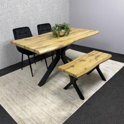KOSY KOALA Wooden Dining Table with 2 Black Chairs & Bench - Dining Kitchen Room Furniture in Brown - thumbnail 7