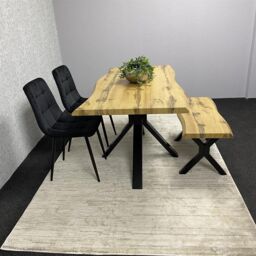 KOSY KOALA Wooden Dining Table with 2 Black Chairs & Bench - Dining Kitchen Room Furniture in Brown - thumbnail 8