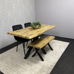 KOSY KOALA Wooden Dining Table with 2 Black Chairs & Bench - Dining Kitchen Room Furniture in Brown